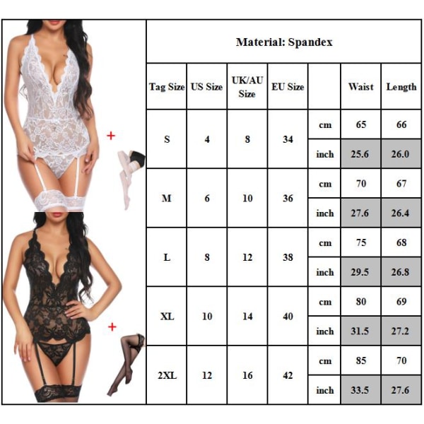 Damernas Sexiga Lingerie Slings Lace Transparent Bodysuit & Strumpbyxor Black XL