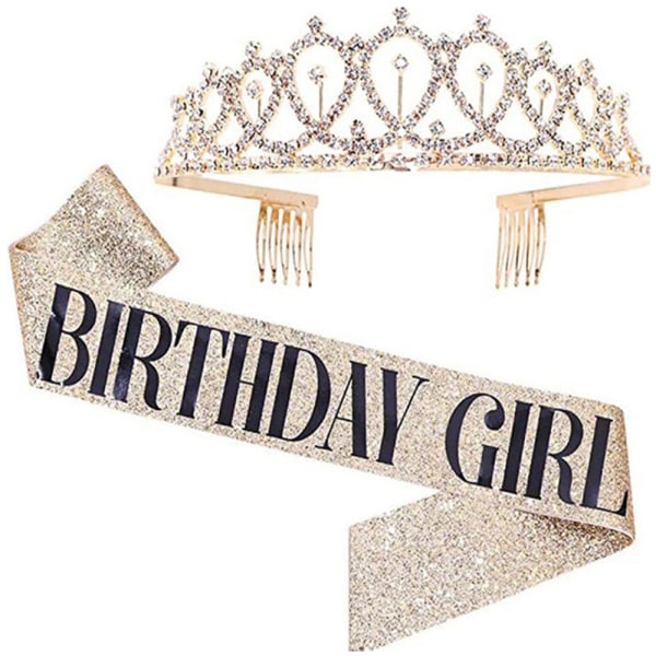 Födelsedagsfest tillbehör Dekorationsrem Crown Set gold GIRL