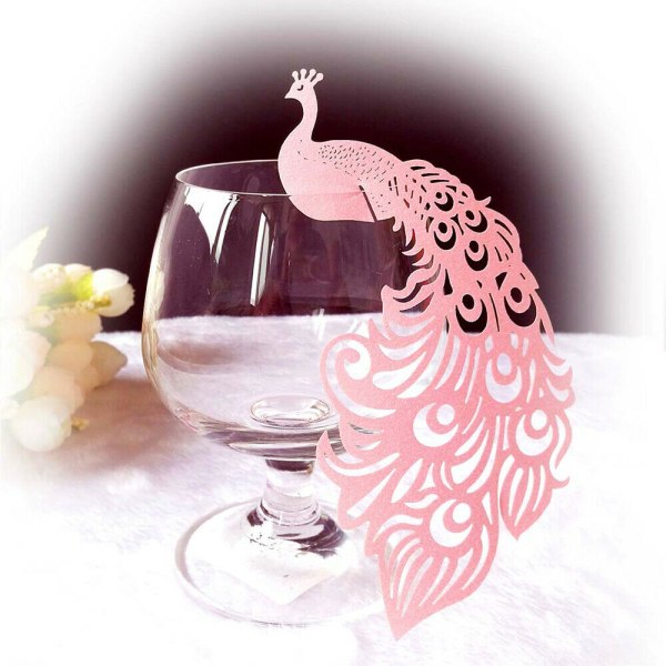60 st Påfågelbröllopsbeviskort Vinglas pärlemorskimrande dekor Pink 60 PCS