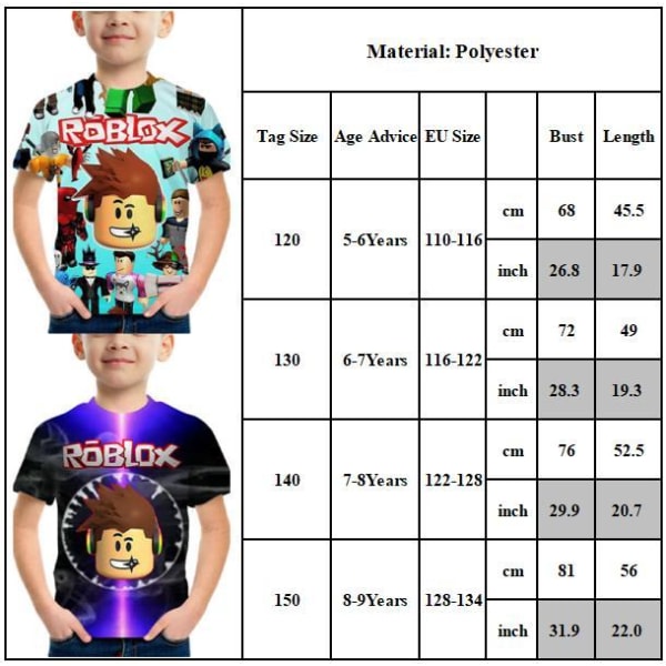 Barn Pojkar Roblox 3d Print T-shirt Kortärmad Casual Lösa Toppar A 130cm