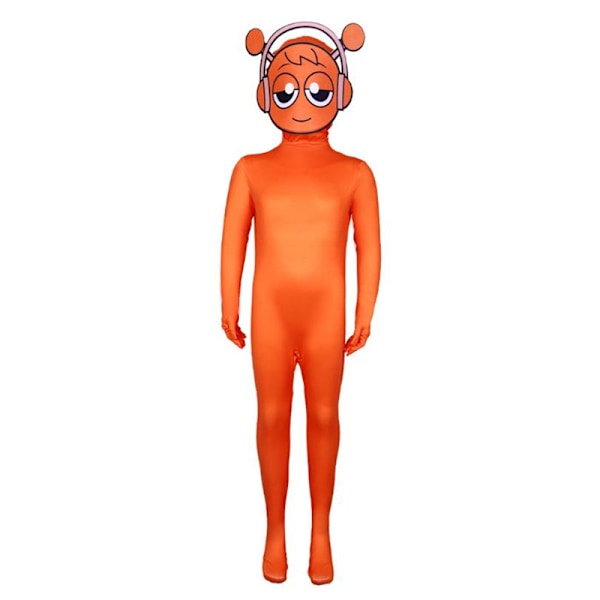 Vuxen Barn Pojkar Sprunki Incredibox Kostym Jumpsuit Med Huvudbonad Outfit Halloween Kostym Cosplay Orange 110cm