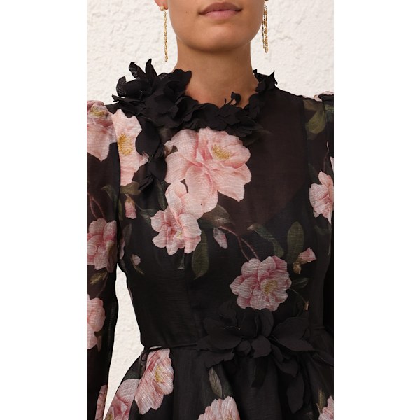 Dame Chiffon Kjole, Casual Kamelia Print Langærmet Knælang Mini Kjole 2XL