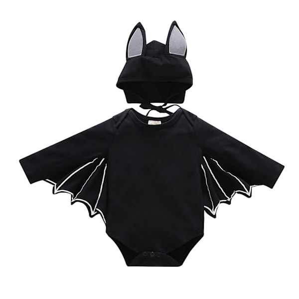 Barn Halloween Svart Bat Kostym Kapp Romper + Hatt Häxa black 80