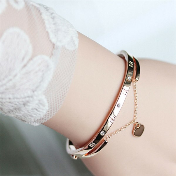 Dam Crystal Diamante Armband Heart Armband Bröllopskärlekspresenter Golden