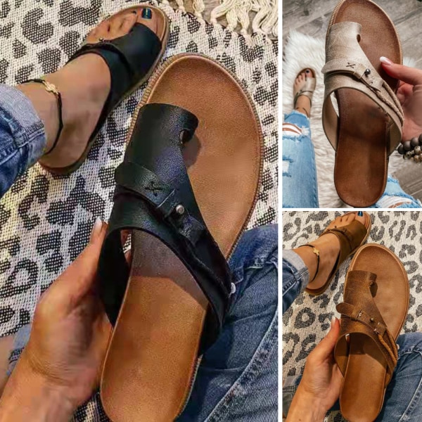 Ortotiska sandaler för kvinnor med platt klack Slider Flip Flop Skor Brown 36