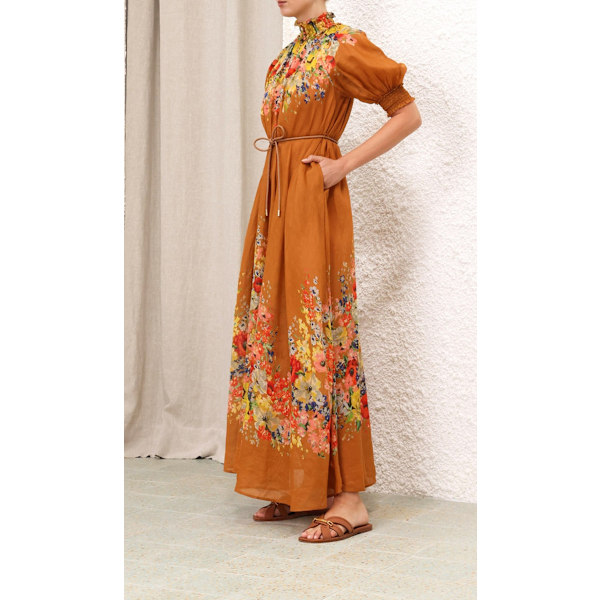ALIGHT SWING MAXIKJOLE 2025 Forår Ny Dame Mode Temperament Retro Bobleærmer Enkeltknappet Dame Lang Kjole 2XL