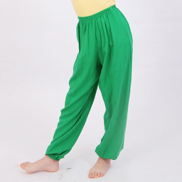 Barnbyxor Harem Byxor Casual Lösa Bomulls Yoga Dans Leggings för Flickor och Pojkar Green 150cm