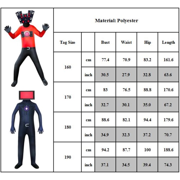 Vuxen Skibidi Toalett TV Man Juldräkt Jumpsuit Mask Set B 170cm