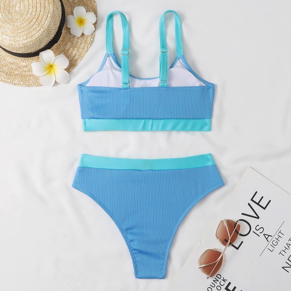 Womens Colorblock Vadderad Bikini Baddräkt Set Badkläder Baddräkt Summer Beach Lake Blue S