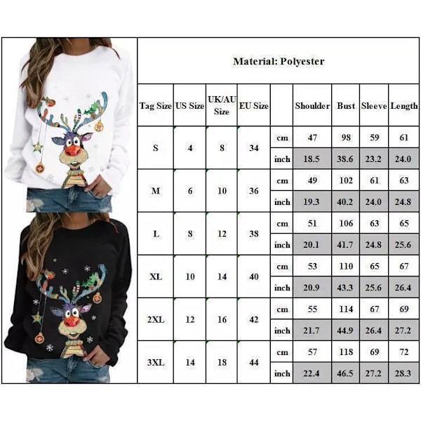 Julklappströja för kvinnor med ren- och älgtryck, långärmad, jultröja Grey M