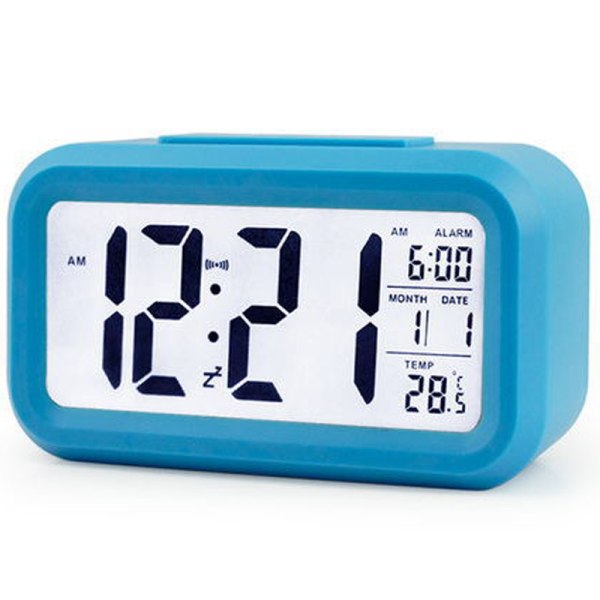 Batteridriven LED-display Digital Smart Väckarklocka Snooze Temperatur blue