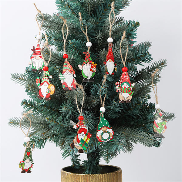12 st julgranspynt i trä, hängande hantverk, jultomte, hängande dekoration C