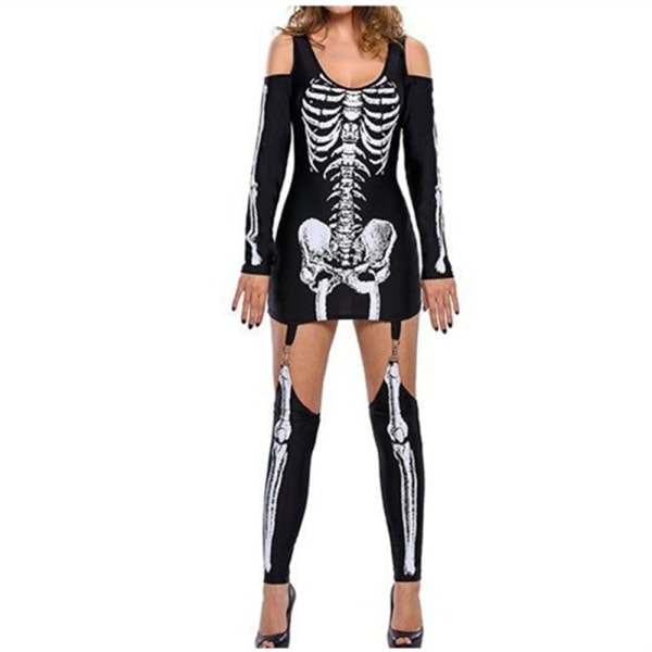 Halloween-kostym för kvinnor, skelettjumpsuit för fest 2XL