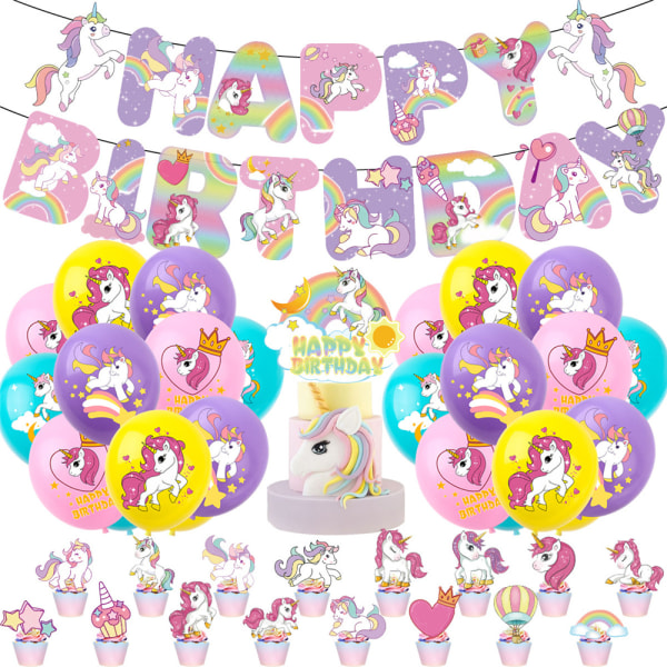 Unicorn Theme Party Supply Inkludera banner ballonger dekoration
