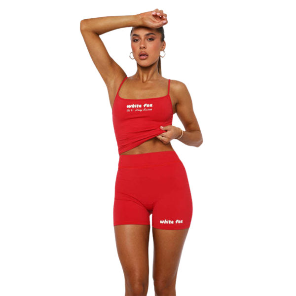 Kvinnors sömlösa yogasett, träning, sport-bh, tank top, hög midja, shorts, leggings, träningsdräkt Red S