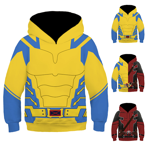 Kids Cosplay Deadpool 3 Wolverine 3D Hoodies Superhero X-Men Jacka Kostymer Red-Yellow XS