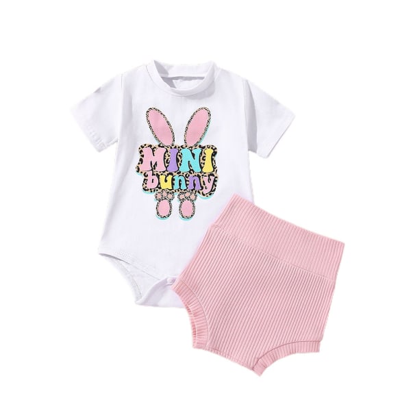 Baby Girls Easter Outfit Kortärmad Rabbit Romper Shorts 2st 12-18M