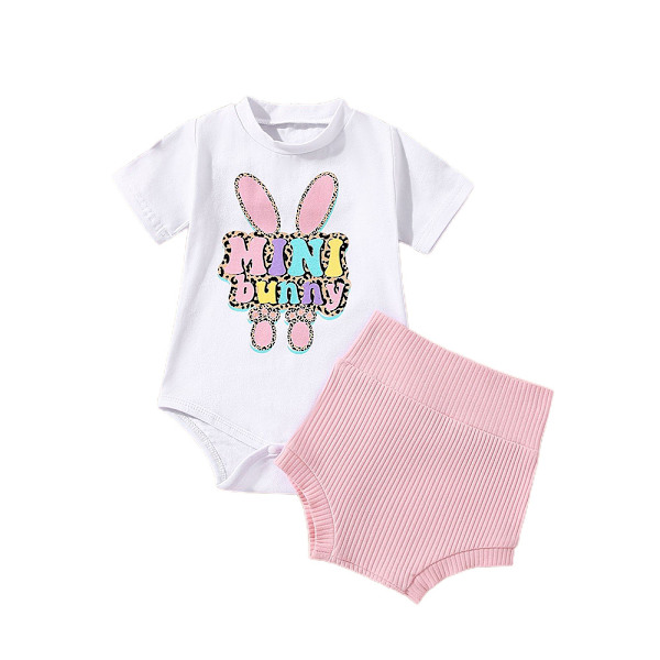 Baby piger påske outfit kortærmet kanin romper shorts 2 stk 6-9M