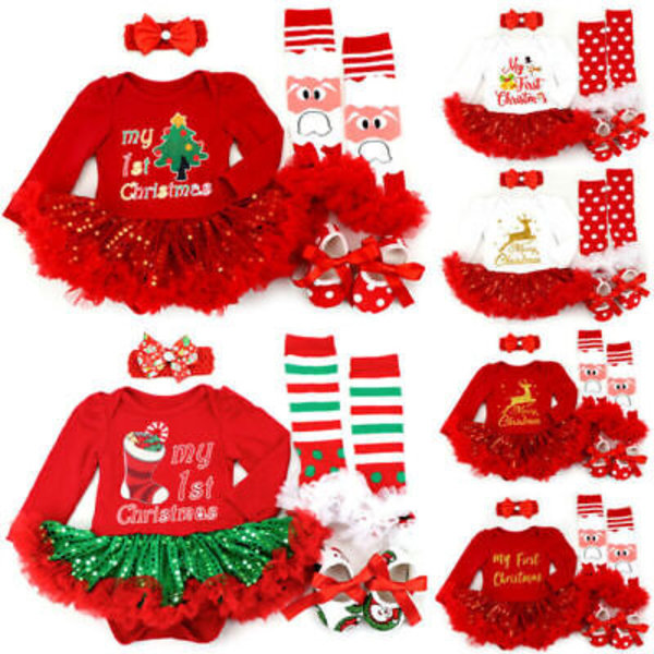Småbørn Baby Pige Print Jule Xmas Søde Sæt Outfit Gaver C L