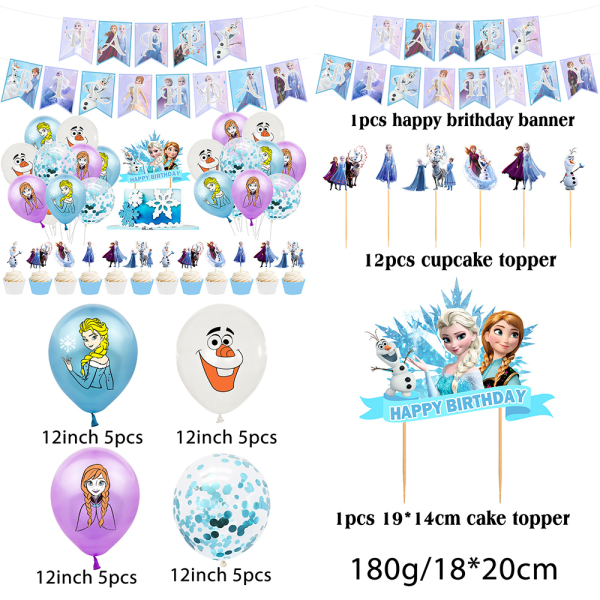 Frozen tema ballonger Banner Cake Topper Set Girl Birthday Decor