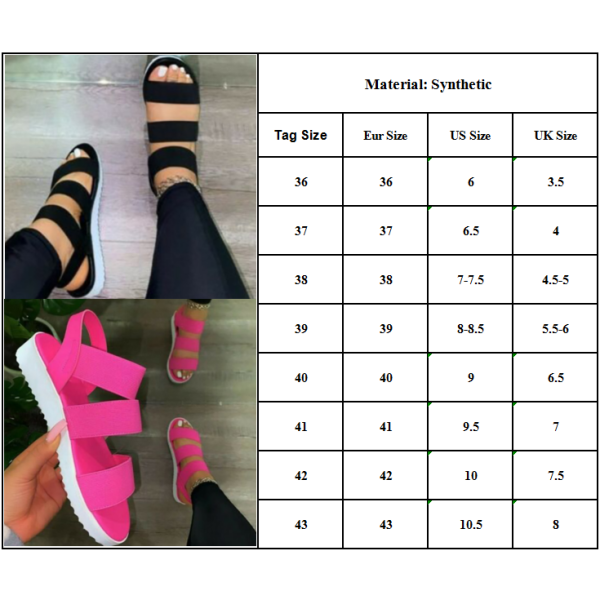 Platta sandaler med band för damer, sommar bekväma Peep Toe-skor Black 37