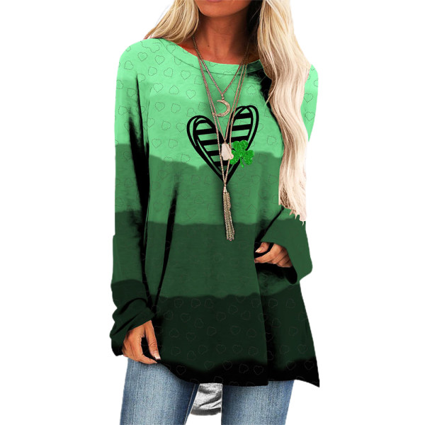 Kvinnor St.Patrick's Day Gröna långa toppar T-shirt Sweatshirt Blus D 2XL