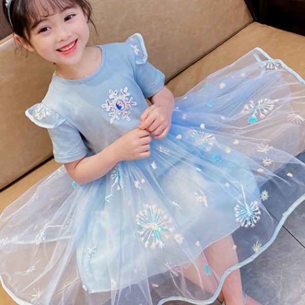 Kids Girl Cosplay Party Princess Frozen Elsa Costume Party Dress blue 100cm