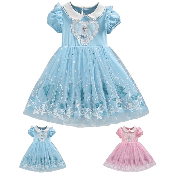 Barn Flickor Frozen Elsa Princess Klänningar Tutu Dress Up Fancy Cosplay kostym Födelsedagspresent Pink 140cm