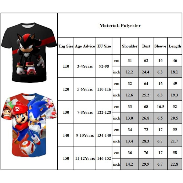 Sonic the Hedgehog poikien t-paita kesäinen lyhythihainen #1 140cm