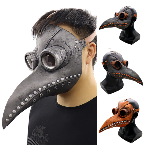 Halloween Plague Doctor Bird Nose Beak Mask Cosplay Kostym Grey