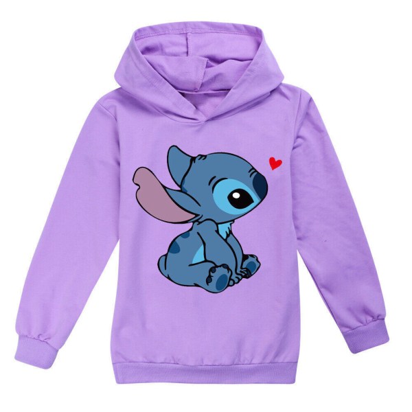 Barn Lilo Stitch Pocket Hoodies Jumper Top Pullover Sweatshirt purple 140cm