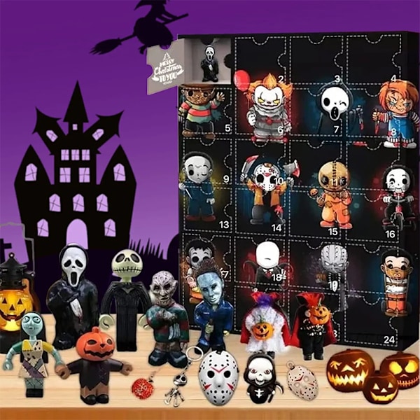 Halloween Nedtællingskalender 24 stk. Mikro Horror Resin Figurer Ferie Blind Box Legetøj Overraskelse Uhyggelig Dukke Gave Til Børn
