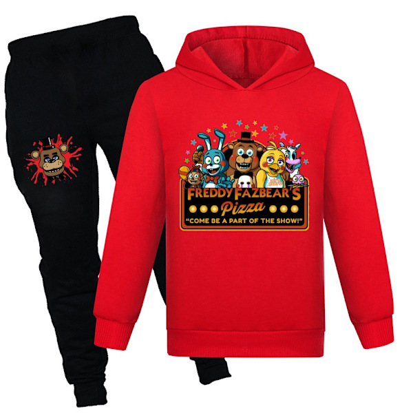 Barn FNAF Freddy Tryckt Cartoon Hoodie och Byxor Pojkar Flickor Tracksuit Set Red 140cm