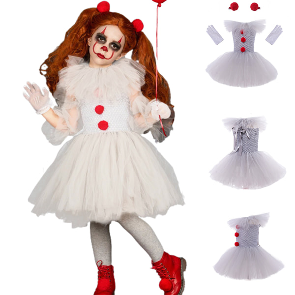 Halloween clown barn flicka Puffig kort klänning Cosplay kostym 90cm