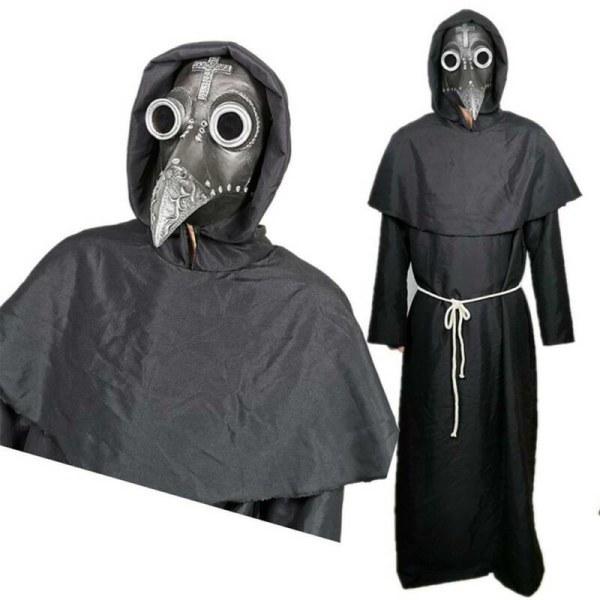 Halloween kostym rekvisita Plague Doctor Fågelmask Lång näsa näbb Silver
