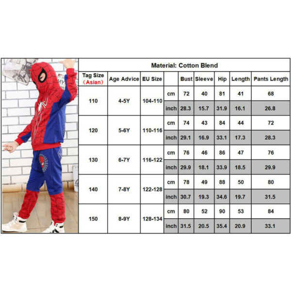 Kid Boy Spiderman Hoodie Fancy Set Sweatshirt + Byxor Träningsoverall Blue