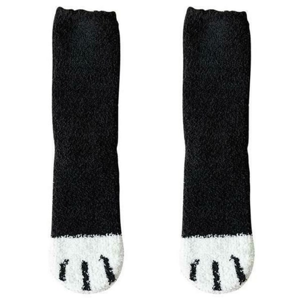 3/5/6 Par Söta Varma Höst- & Vinterstrumpor med Kattpåtassar i 6 Färger black 3PCS