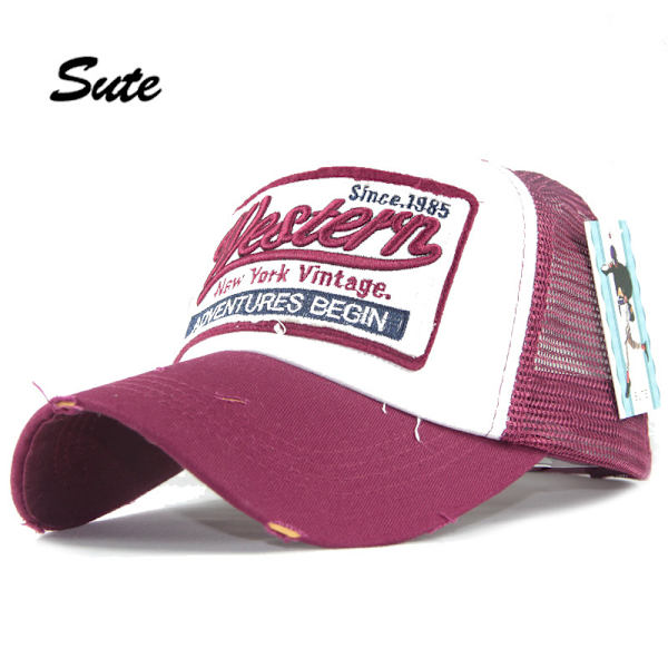 Slidt WESTERN Trucker Mesh Baseball Kasket Hip Hop Åndbar Snapback Cap Red