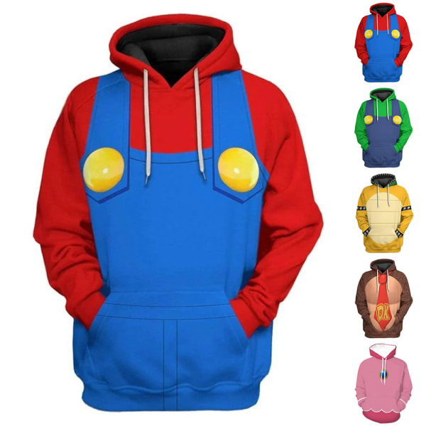 Super Mario Herr Hoodie Tröja Långärmad Pullover Toppar A S