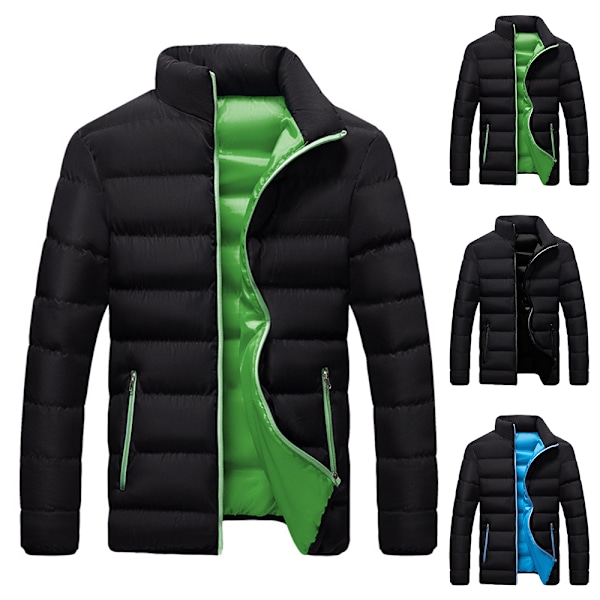 Herr Solid Färg Ståkrage Dragkedja Bomull Rock Herr Sport Fitness Casual Lös Jacka Black Green 2XL