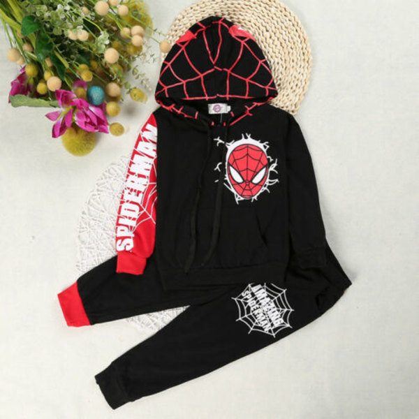 Spiderman Barn Sport Casual Tracksuit Hoodie & Byxor Sweatshirt Black 100cm