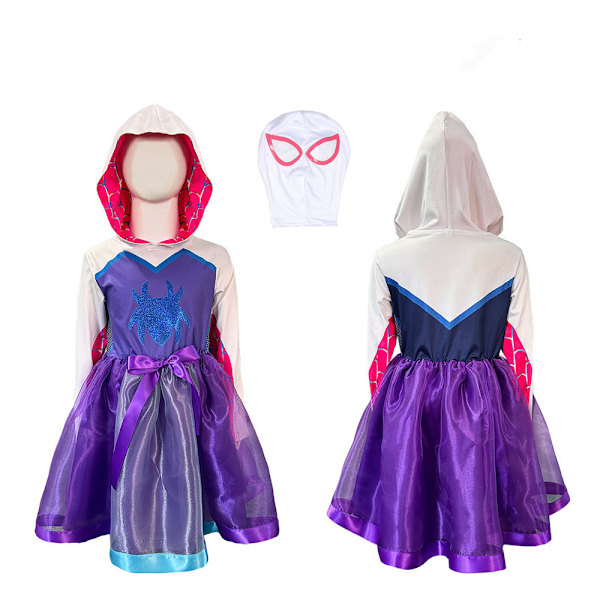 Gwen Klänning Flickor Cosplay Klänningar Cosplay Spiderman Superhjälte Gwen Stacy Spindel Kostym Dräkt Halloween Fest För Flickor 150cm
