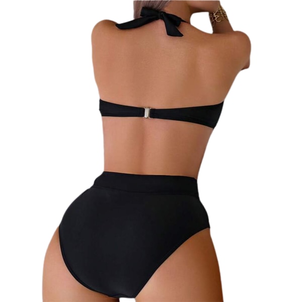 Dam Push Up Bikini Padderad Halter-Neck Baddräkt Set Hög Midja Baddräkt Badkläder Black S