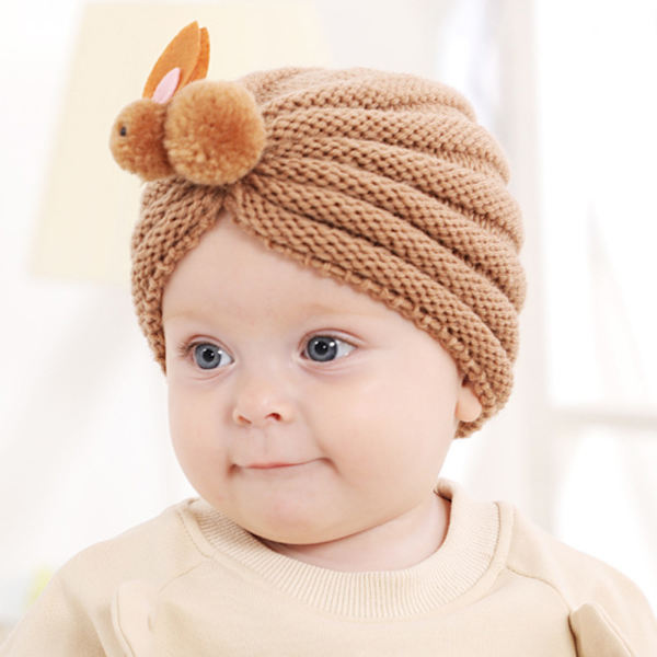 Stickad Bebishatt, Pullover, Spädbarnshatt, Kaninhatt apricot
