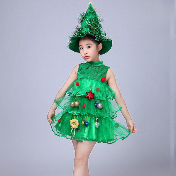 Julklappsklänning för flickor, julgran Cosplay Kostym, Festklänning, Julkläder, 2-10 år 140cm