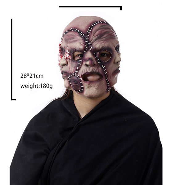Skräckmask med tre ansikten, läskig cosplay-mask, Halloween-mask, festrekvisita