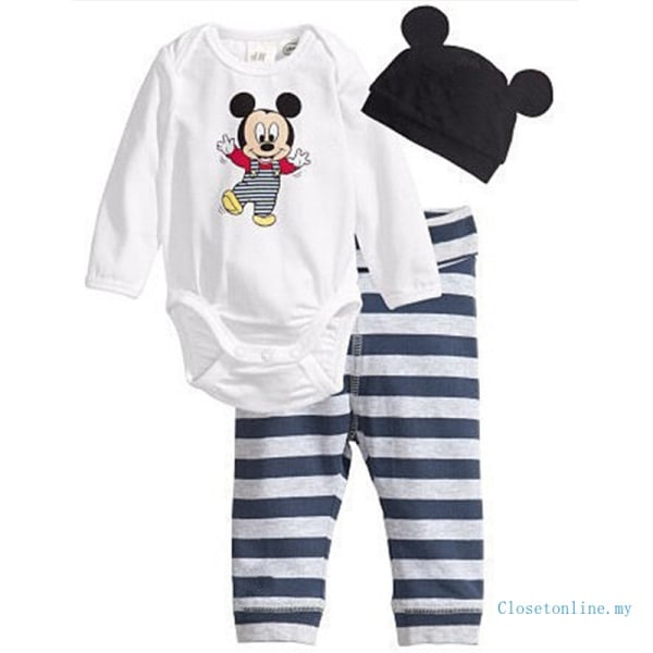 Pojke Tjej Minnie Musse Pigg Bodysuit Romper Byxa + Hat Kläder Red 90