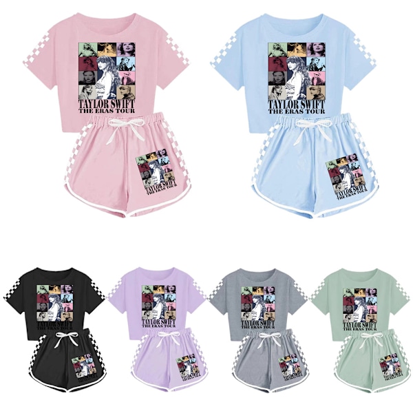 Barn Flickor Pojkar Taylor Swift Tryckt Kortärmad T-shirt+shorts Sport Outfit Set Flickor Träningsdräkt Sky Blue 140cm