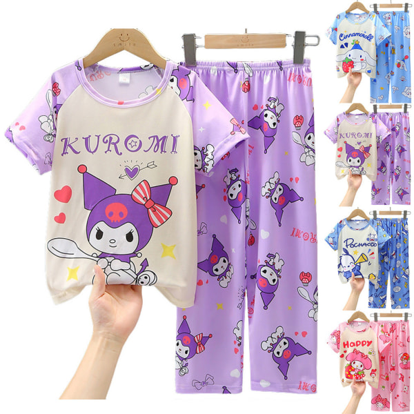 Kuromi T-shirt Sommar Barn Tröjor Flickor Pojkar Byxor 2-delars Pyjamas B 7-9Years