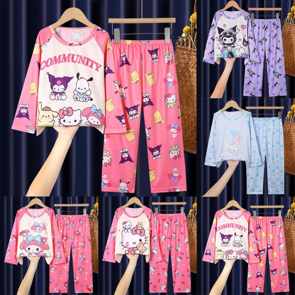 Sanrio Pyjamas för flickor, långärmad T-shirt och byxor, set för ålder 4-12 år, vinter #3 7-9Years